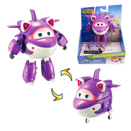 Super Wings Transformable Plane Toys, 5 Crystal Airplane Figures, 2 in 1 Rescue Bots Action Figures for 3-7 Year Olds
