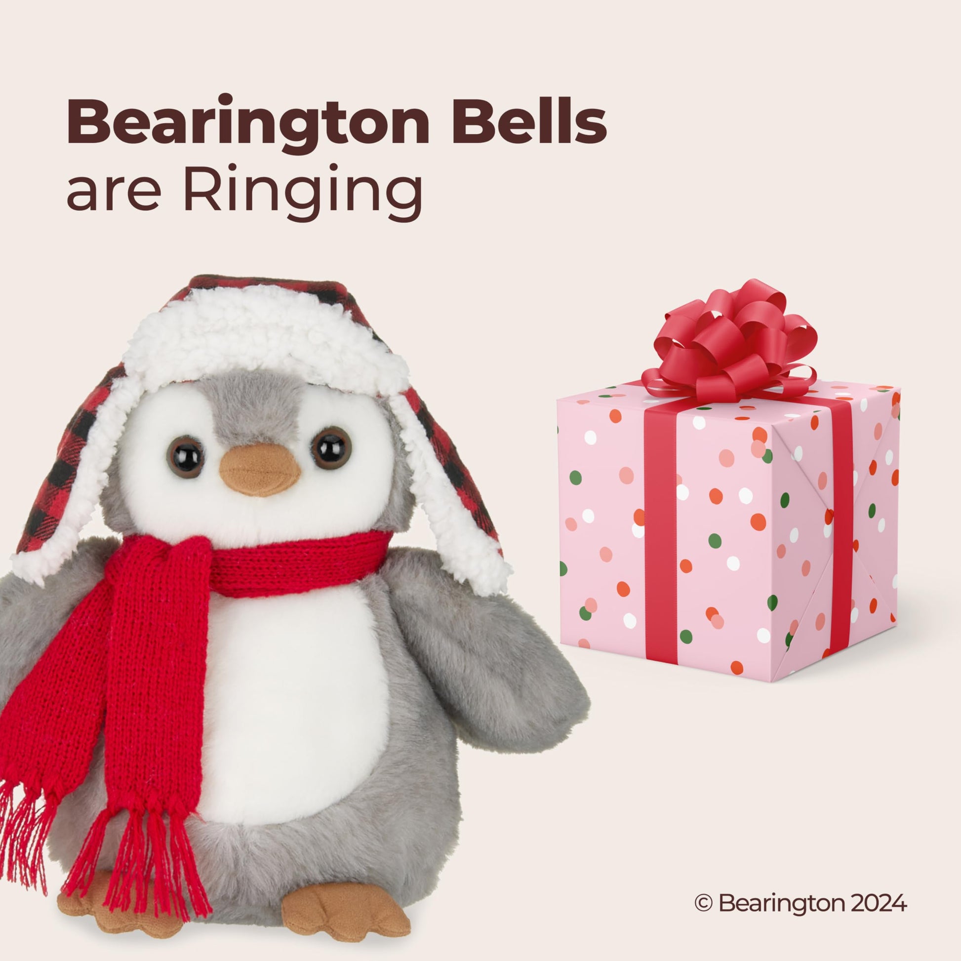 Bearington Cappy Christmas Penguin Stuffed Animal - 9.5" Soft Christmas Penguins Plush Toy with Scarf and Hat - Adorable and Huggable Penguin Plushies