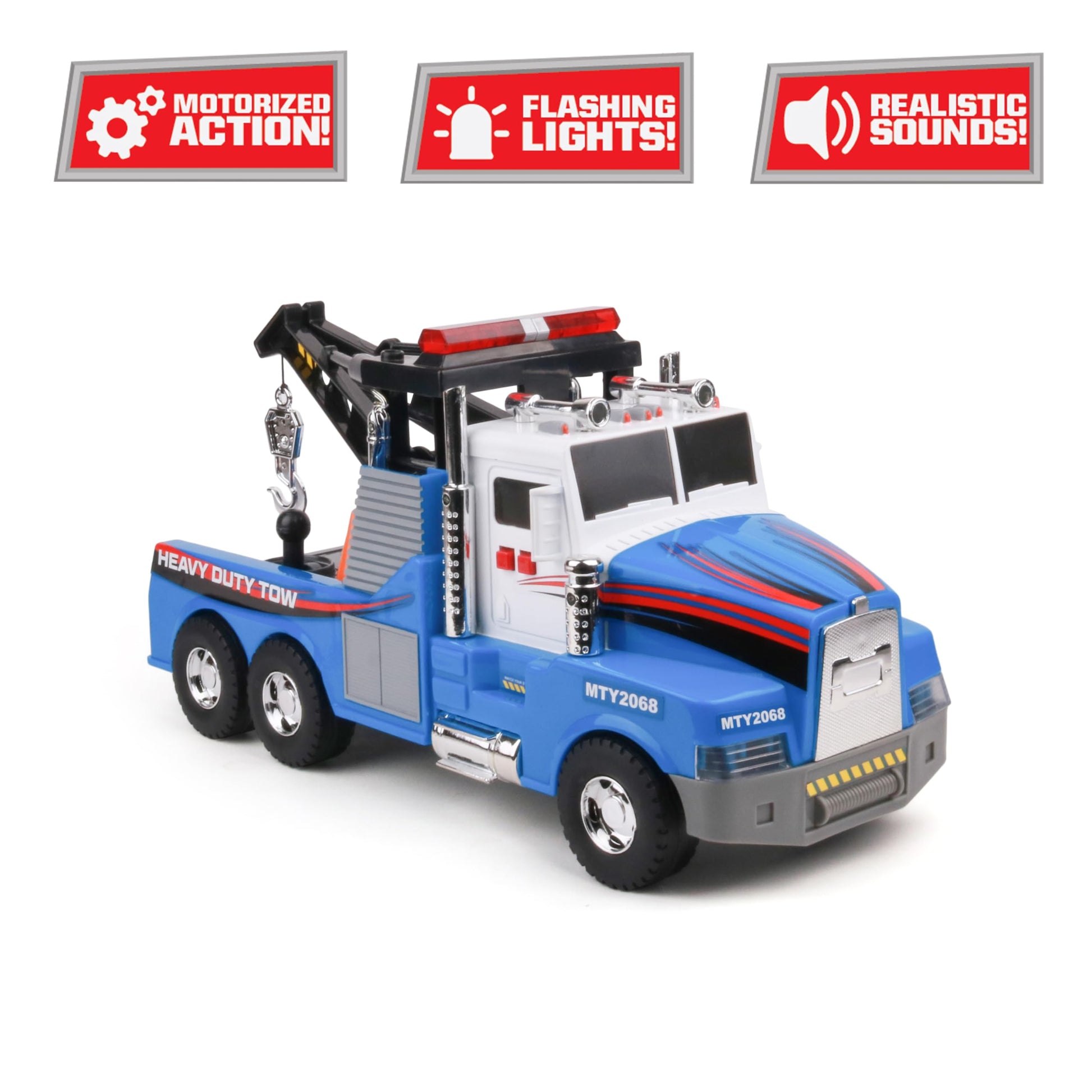 Mighty Fleet Mighty Motorized Tow Truck Toy - 15" Vehicle with Lights, Sounds, Working Winch & Traffic Cones - Batteries Included - Ages 3+