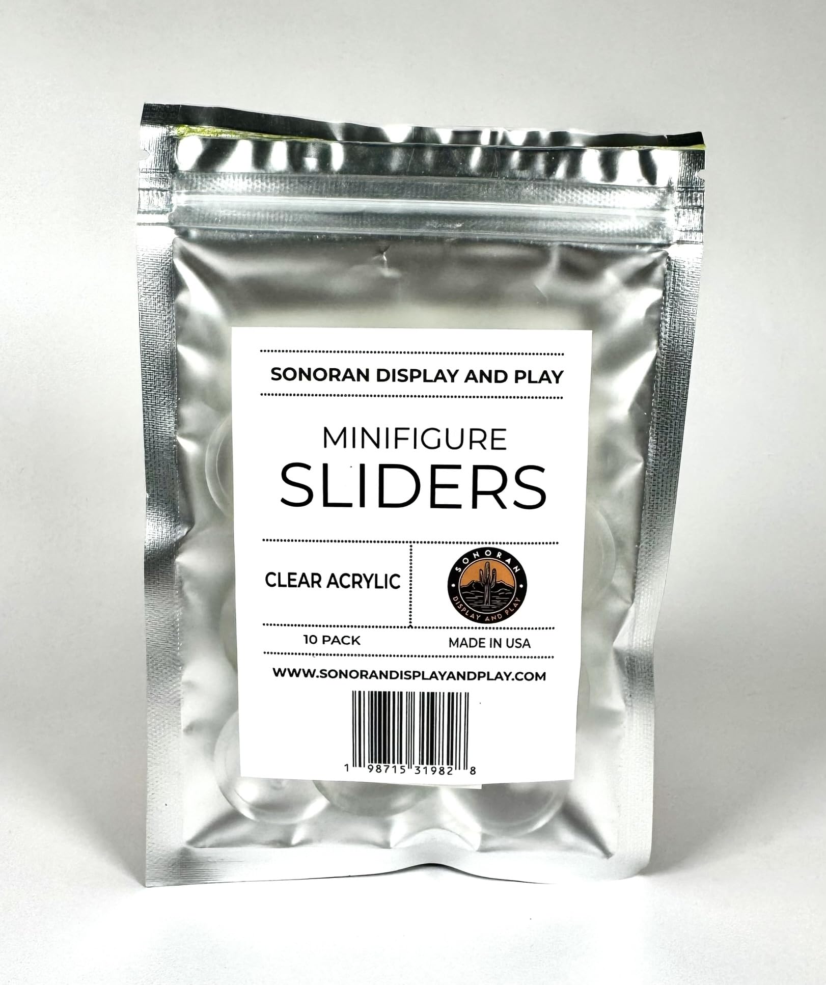 Minifigure Sliders Clear Acrylic 10 Pack, Designed for Lego Minifigures, Lego Minifigure Display Stand
