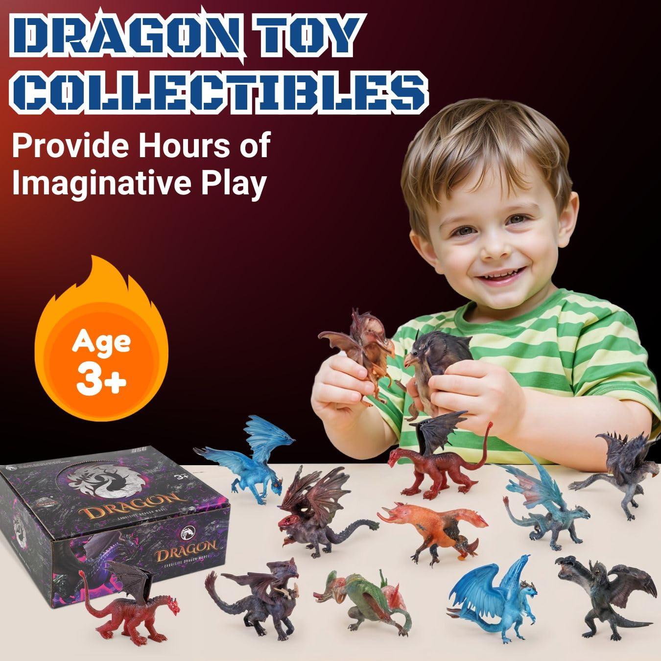 Liberty Imports 12 Pcs Dragon Toy Figures, 5" Large Realistic Hand Painted Mythical Figurines, Assorted Designs for Kids Party Favors & Cake Toppers