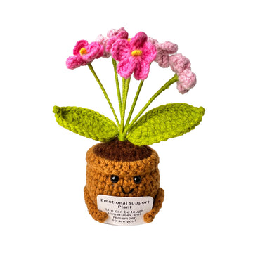 ZRXKSOPP Emotional Support Crochet Flower with Positive Card,Handmade Positive Crochet Flowers Potted Cheerful Present for Office Desk Decor,Living