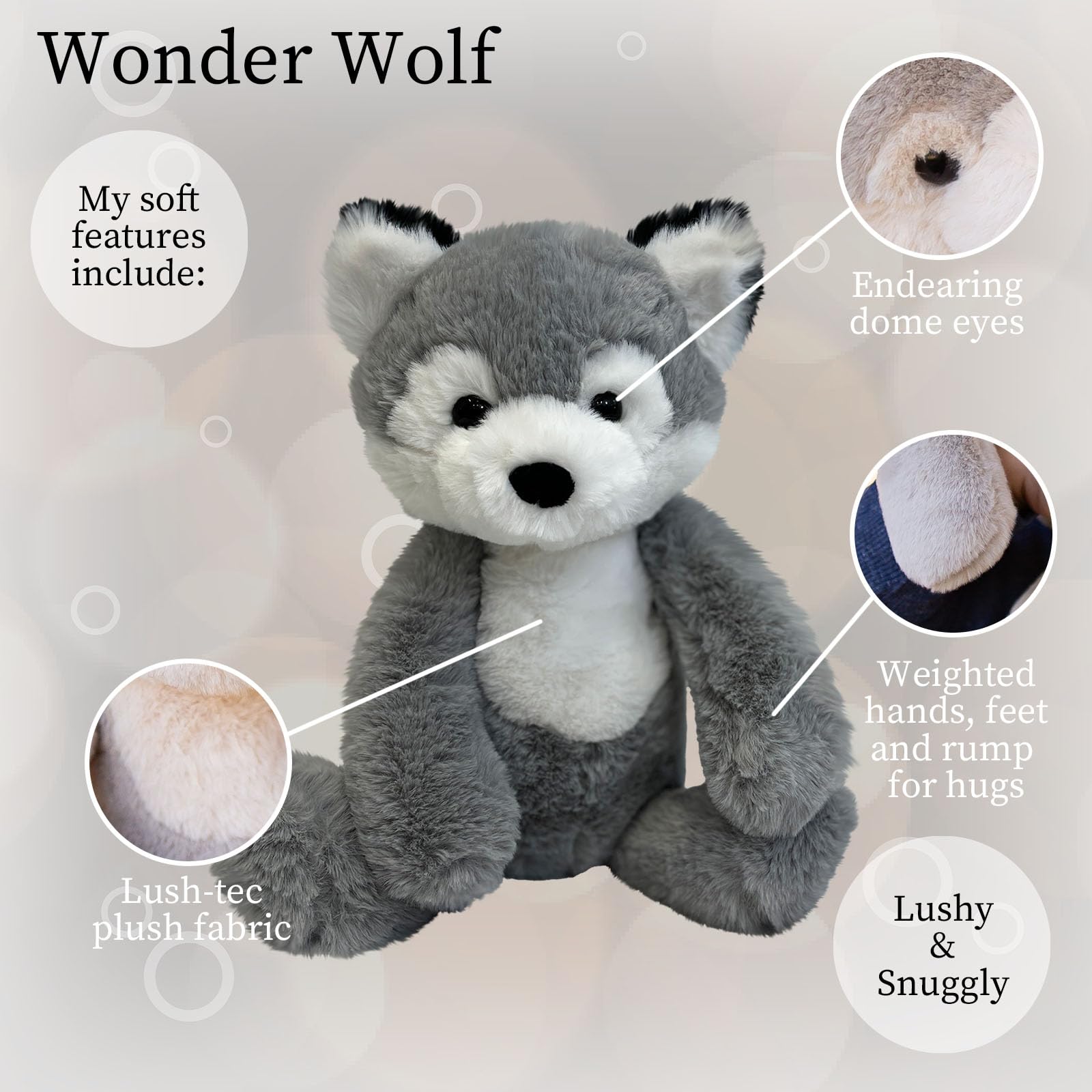 World's Softest Plush Stuffed Animal for Baby, Toddler, Kids, Adults - Adorable Toy Made from Kid-Friendly, Quality Materials - Lushee Wonder Wolf