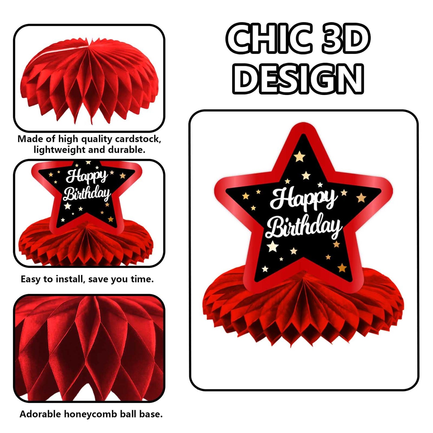 Happy 29th Birthday Red and Black Table Honeycomb Centerpieces Balloons Theme Decor Table Decorations Table Toppers for Girls Women Princess 29 Years