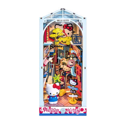 Hands Craft DIY Miniature Kit Book Nook - Hello Kitty Town Square | Whimsical Miniature Scene | Intricate Design, Adorable Charm | LED Lights |