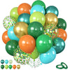 Dinosaur Balloons, 12 Inch Dark Green Teal and Orange Balloons, Metallic Gold Fruit Green Gold Confetti Balloon with Ribbons for Boys Baby Shower