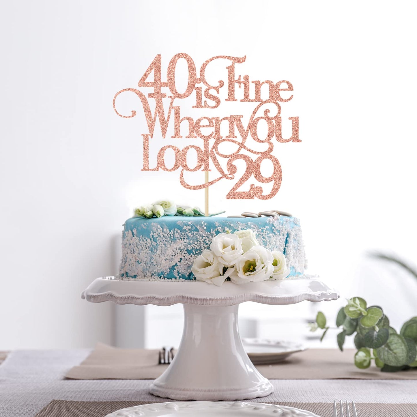 OASISGUEST 40 is Fine When You Look 29 Cake Topper - Funny 40th Birthday Cake Topper - 40 and Fabulous, Happy 40th Birthday Party Decorations