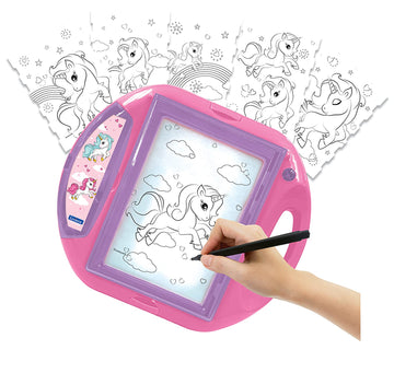 LEXiBOOK, Unicorn Drawing Projector, 4 tampons, 10 templates, Lighting Screen, 1 Pen Included, Artistic and Creative Toy for Girls and Boys