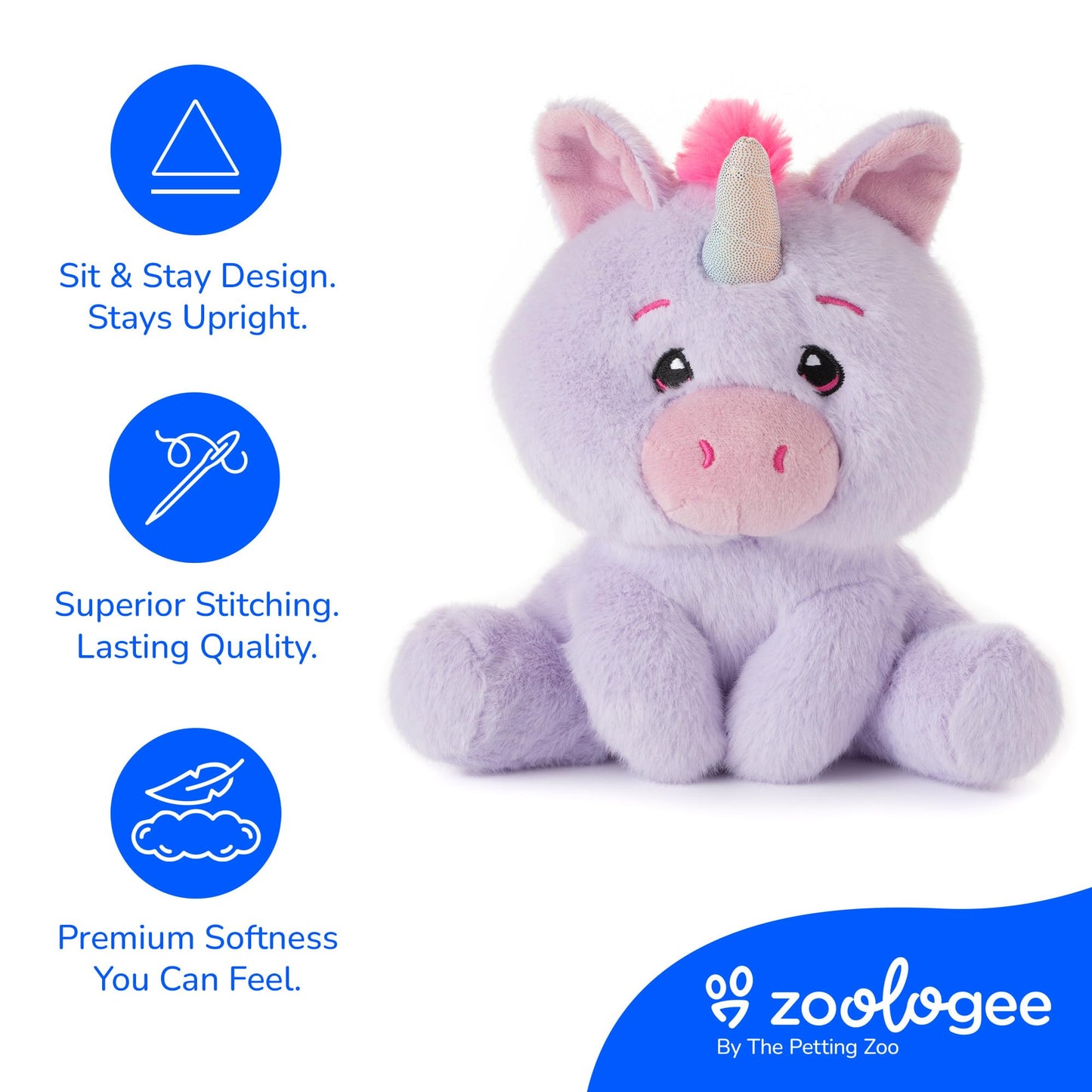 The Petting Zoo Unicorn Stuffed Animal Plushie, Gifts for Kids, Snugletz Zoologee Plush Toy, 7 in