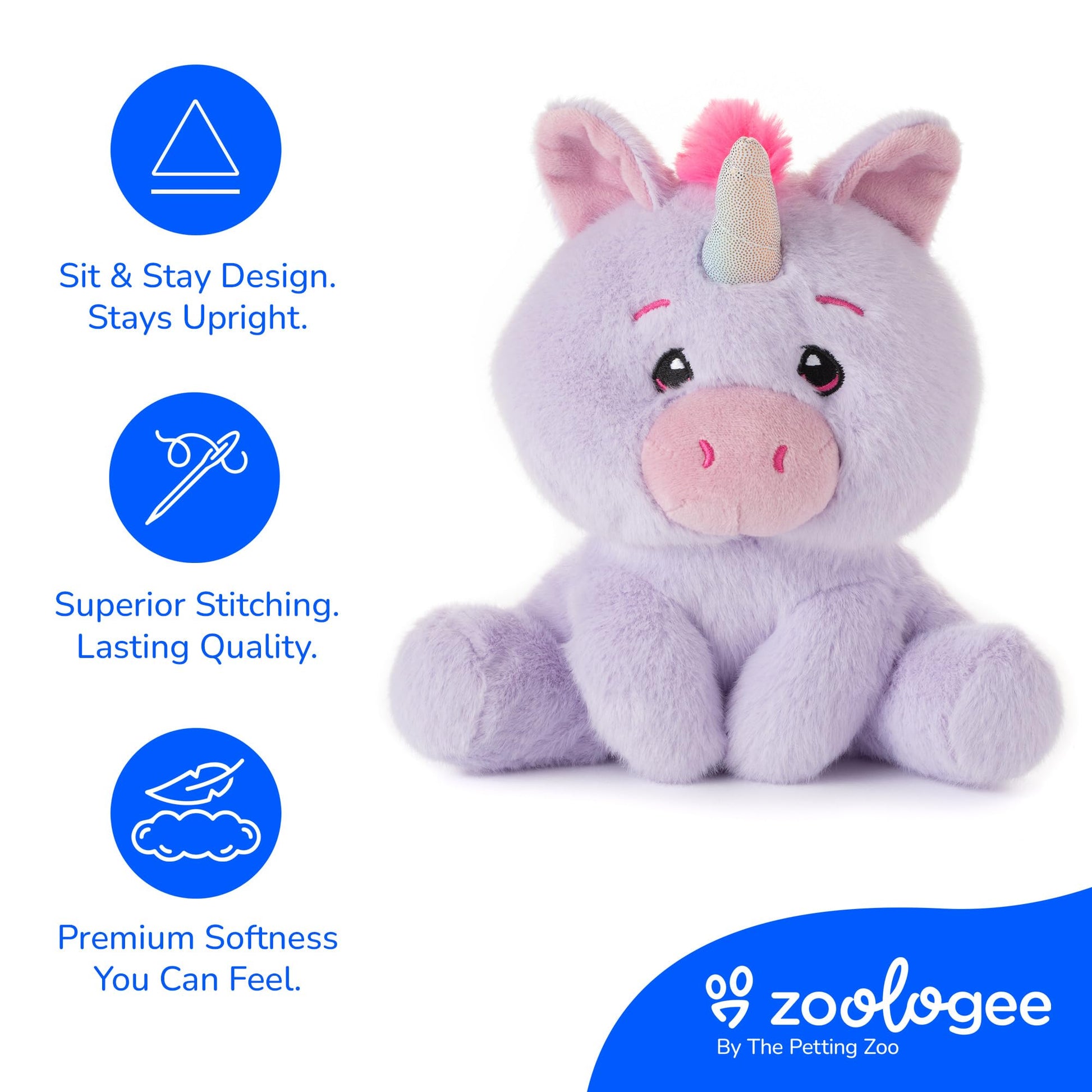 The Petting Zoo Unicorn Stuffed Animal Plushie, Gifts for Kids, Snugletz Zoologee Plush Toy, 7 in