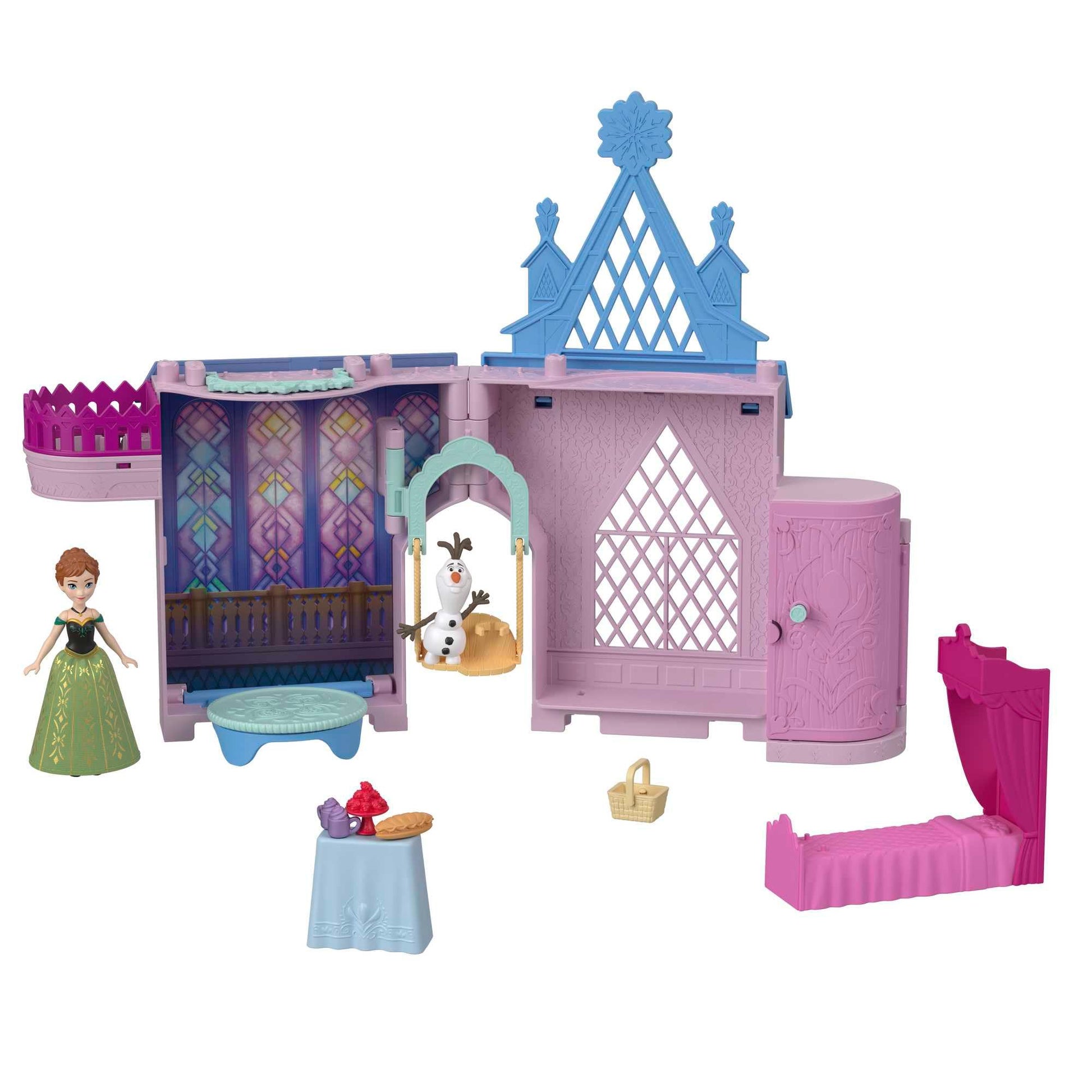 Mattel Disney Frozen Toys, Storytime Stackers Anna's Arendelle Castle, Stackable Doll House with Small Doll, Olaf & 7 Pieces, Inspired by The Movies