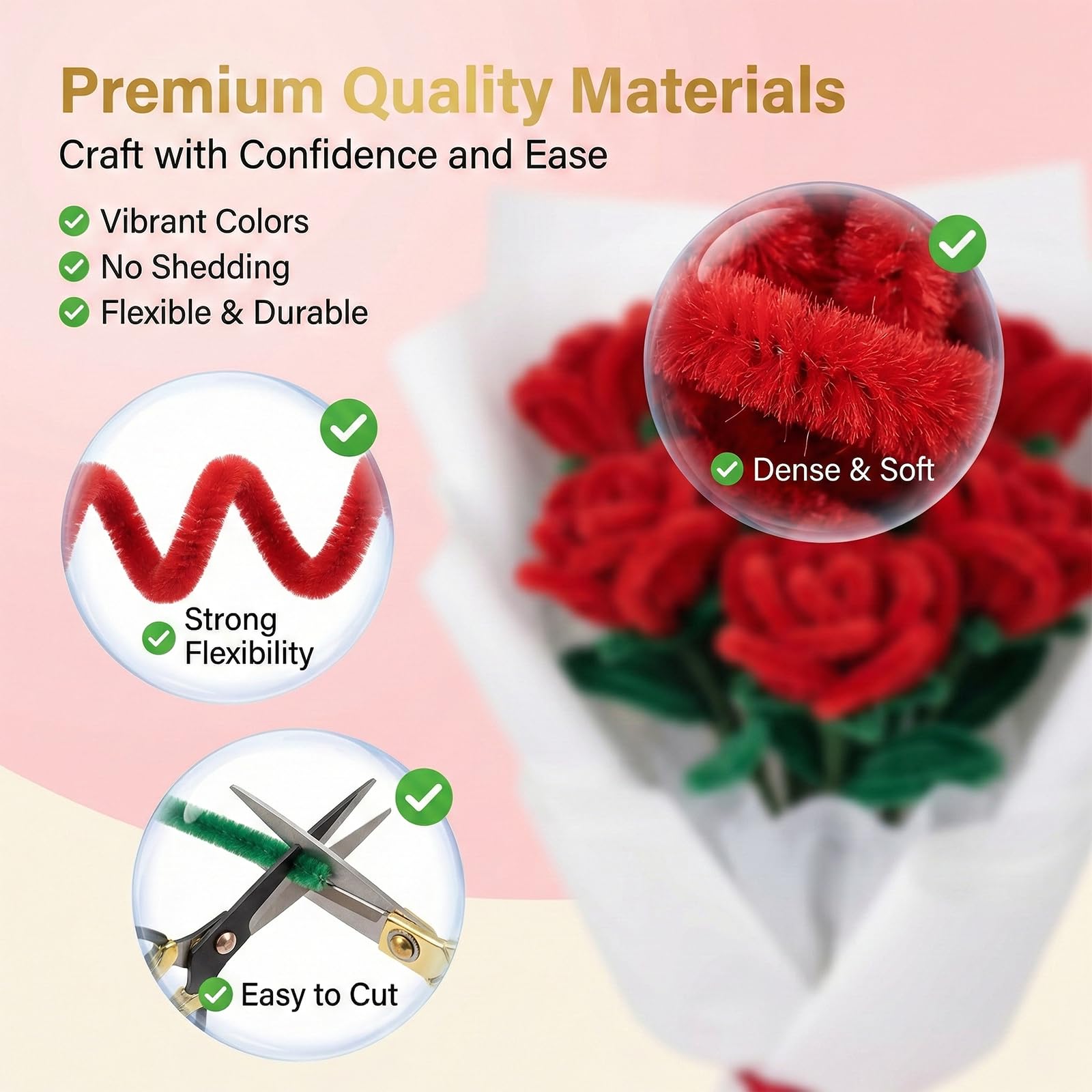500 PCS Pipe Cleaner Flower Kit,Chenille Stems for Craft with Floral Wire