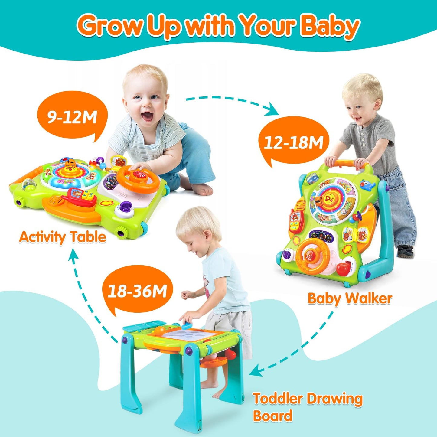3-in-1 Baby Walker Sit to Stand Toy Activity Center for Infant Toddler 6M+