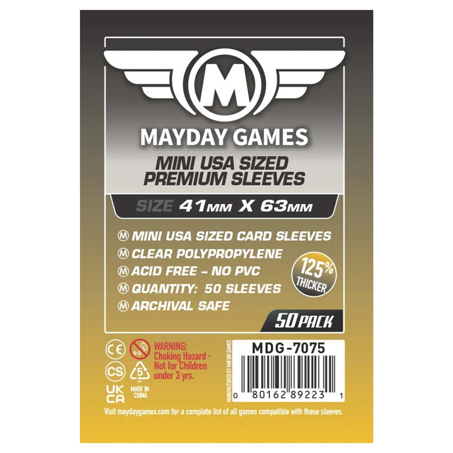 MAYDAY GAMES Mini USA Game Size Premium Sleeves. Size 41mm X 63mm