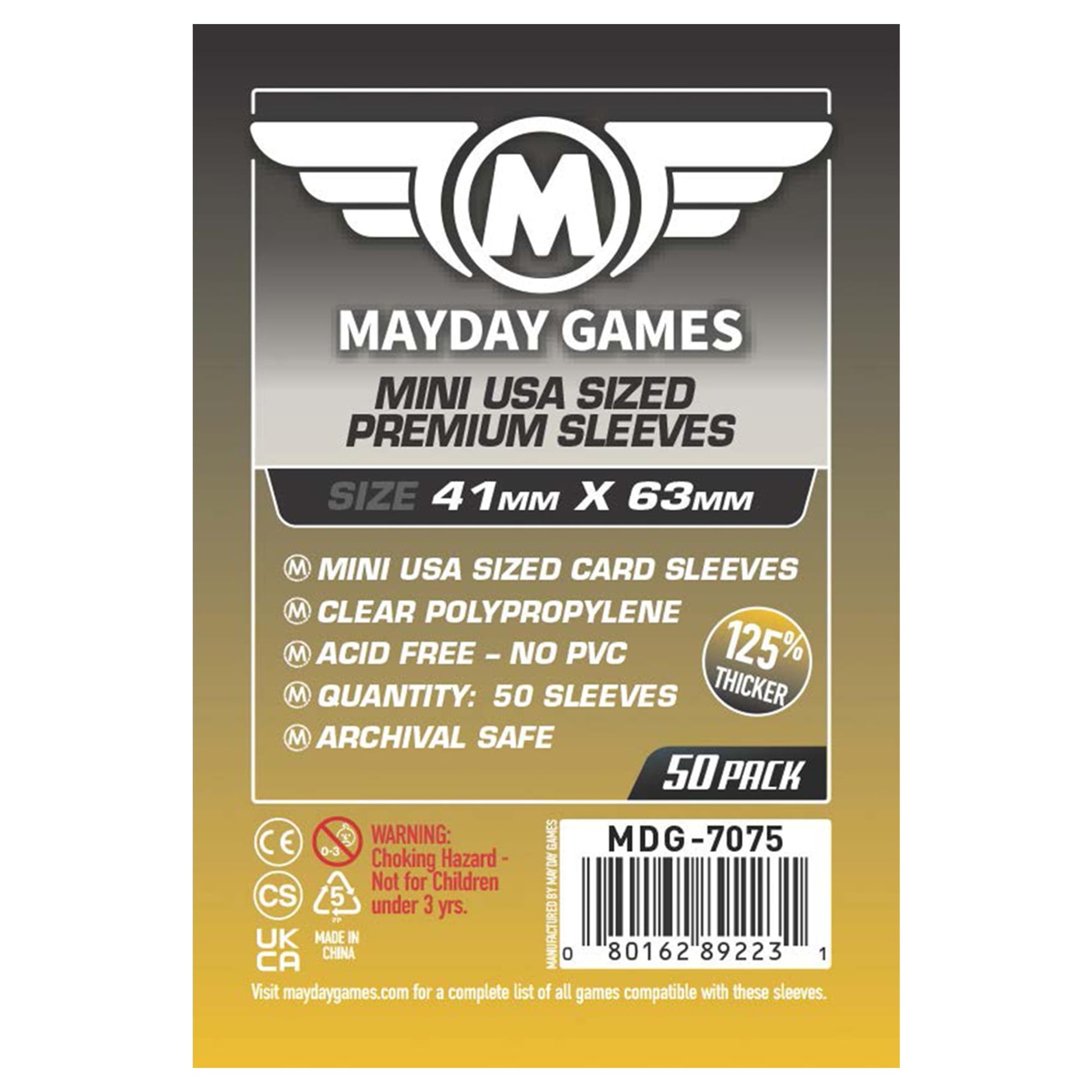 MAYDAY GAMES Mini USA Game Size Premium Sleeves. Size 41mm X 63mm
