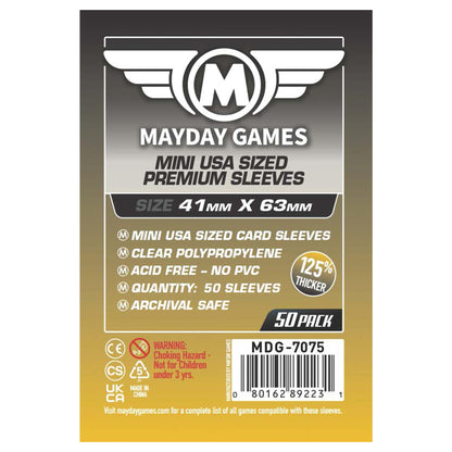MAYDAY GAMES Mini USA Game Size Premium Sleeves. Size 41mm X 63mm
