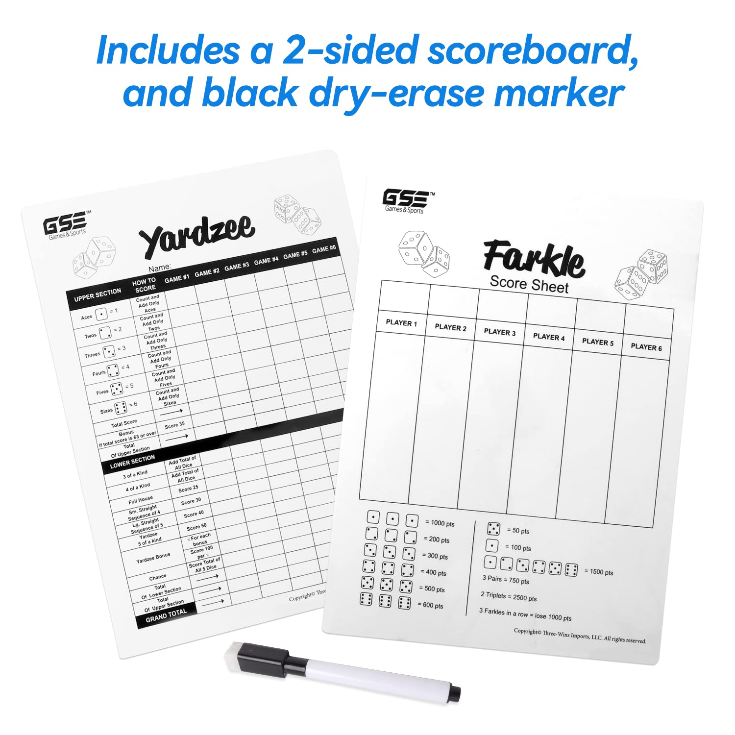 GSE Oak Giant Yard Dice Set with Carrying Bag, Yardzee & Farkle Scorecard