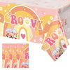 3 Pcs Two Groovy Party Plastic Tablecloths Groovy Retro Hippie Boho Party Decorations Rainbow Daisy Flower Rectangle Disposable Table Cover for Girls