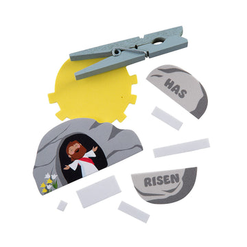 Fun Express Easter Jesus Has Risen Tomb Clothespin Craft Kit - Religious DIY Craft for Kids Easter Activities Perfect for Sunday Schools Church Events
