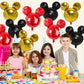9Pack Mouse Party Foil Balloons, 27” Black Red Yellow Balloons for Cartoon Mouse Party, Baby Shower, Kids Birthday Theme Party Decoration Supplies