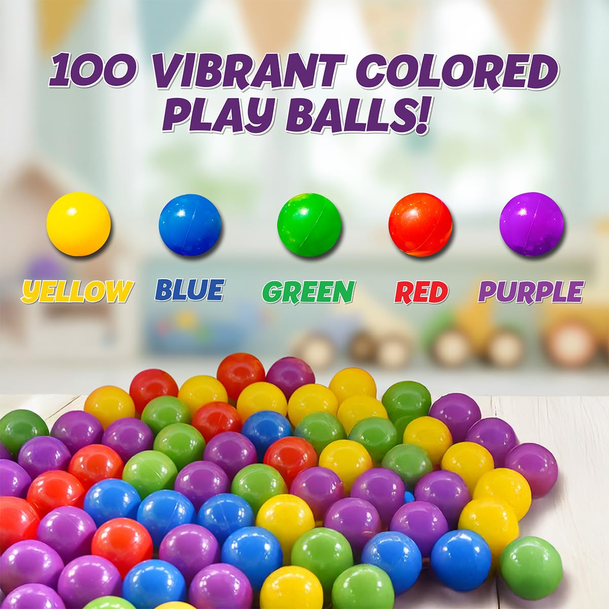 100 Count Multi Colored Play Balls - BPA Free, Crush Proof, Storage Bag