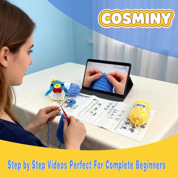 Cosminy 8Pcs Crochet Kit for Beginners, DIY Craft for Adults and Kids, Great Gift for Crochet Lovers, Crocheting Animal Kits with Step by Step