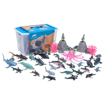 Animal Planet 45-Piece Ocean Animal Toy Set - Sea Life Figures with Sharks, Dolphins, Whales, Octopus, Coral, Rocks & Scenery for Kids Ages 3+