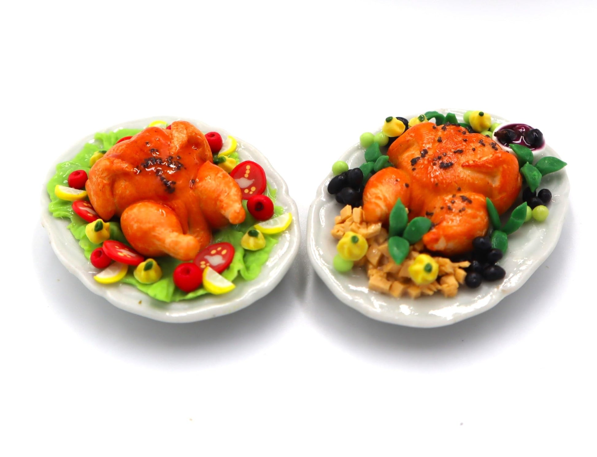 Dollhouse Miniature Roasted Turkey Food Set (2pcs) - Realistic Tiny Food Accessories for Dollhouse Collectibles