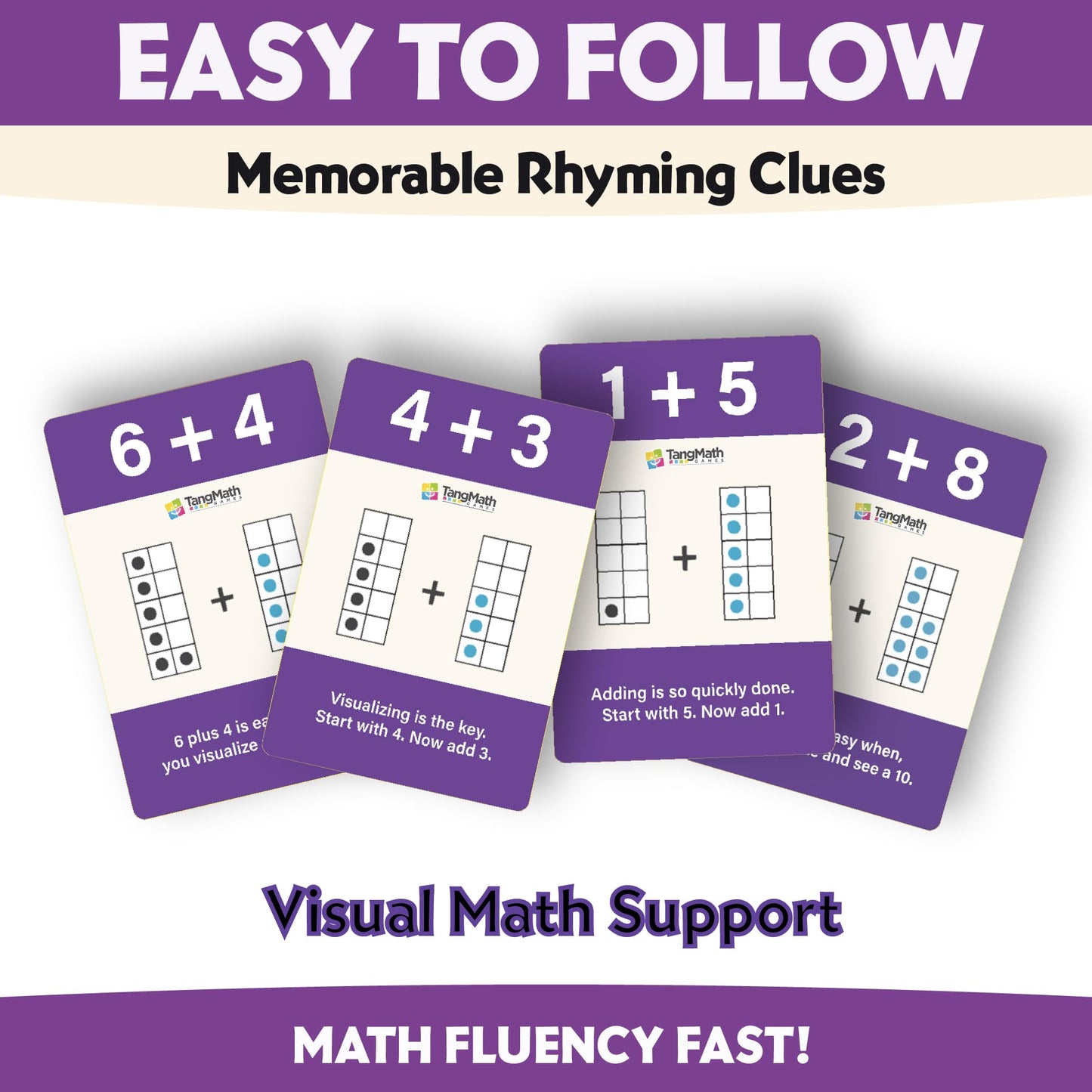 Smart Sums Addition Flash Cards - Single-Digit Addends, Sums to 10, Visual Math Clues & Rhymes for Kids Ages 4-7