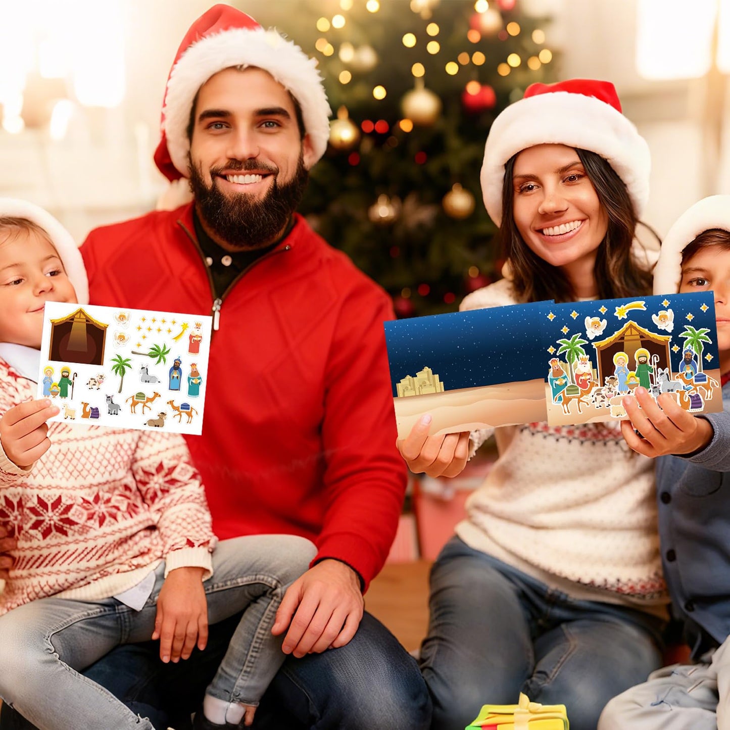 60 Sheets Christmas Nativity Stickers Make a Nativity Scene Crafts Kit DIY Jesus Birth Stickers Christian Cardboard Ornament for Christmas Decorations