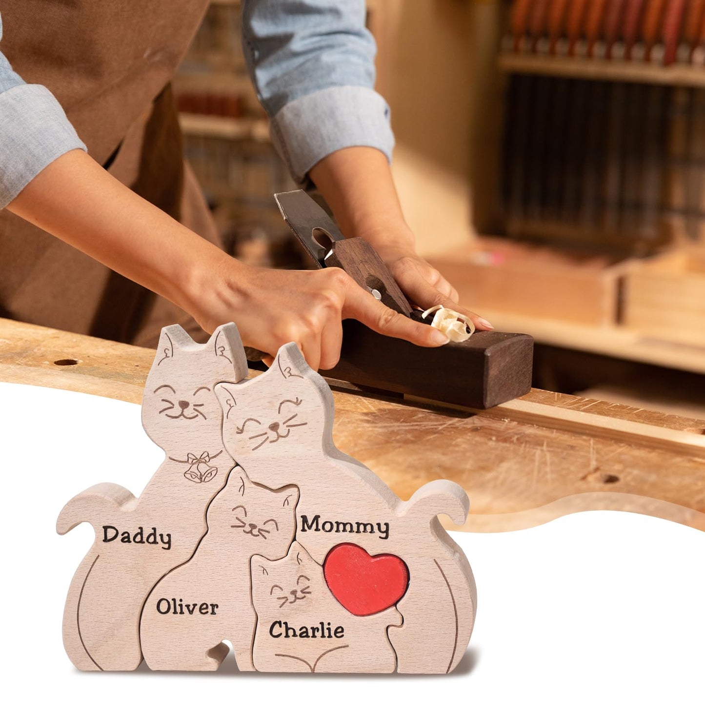 YOOURNEONS Personalized Wood Puzzle with 2-5 Family Name