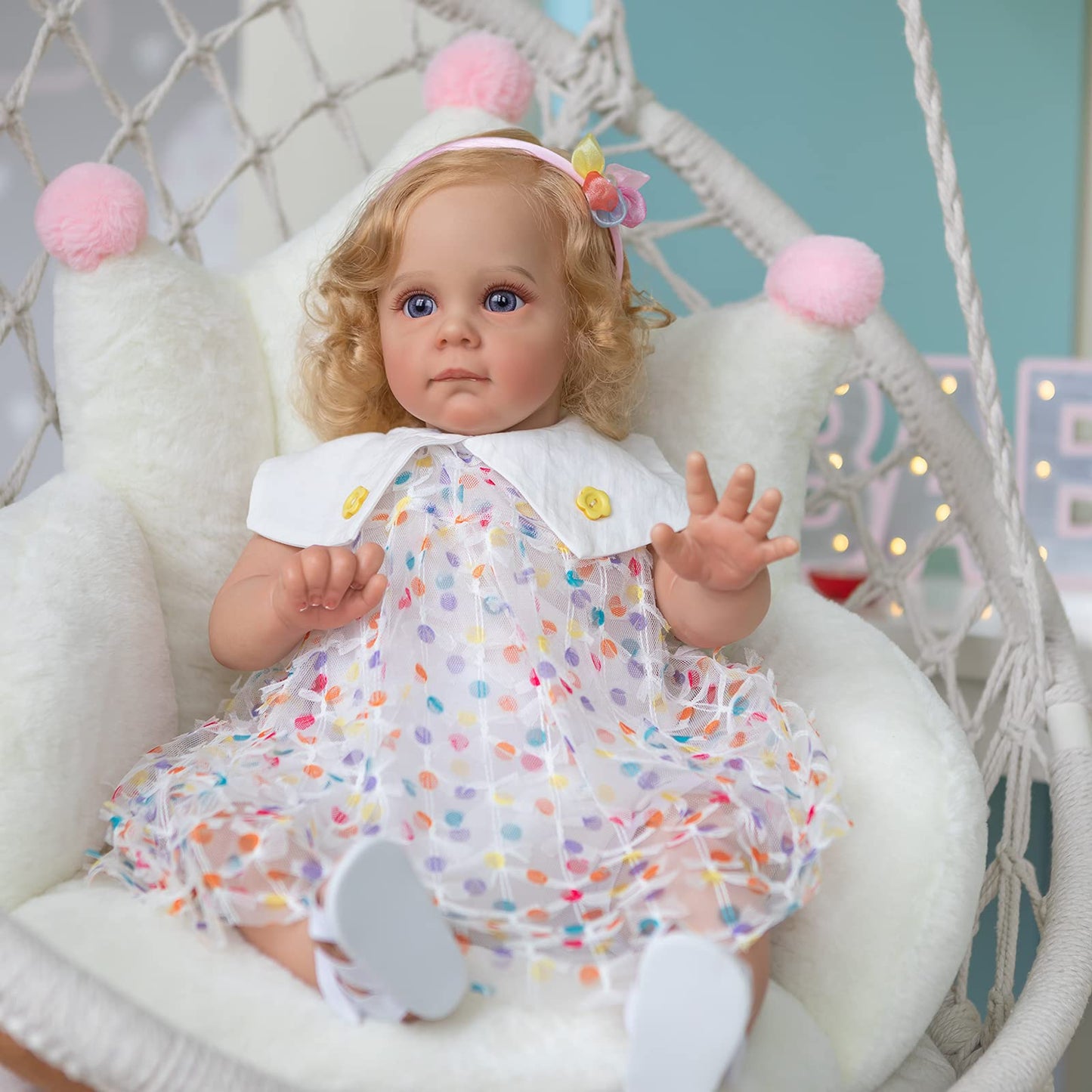 KOKOMANDY Realistic Reborn Toddler Dolls Girls 24 Inch Soft Cloth Body Silicone Baby Doll Cuter Weighted Baby Real Size Blonde Curly Hair Blue Eyes