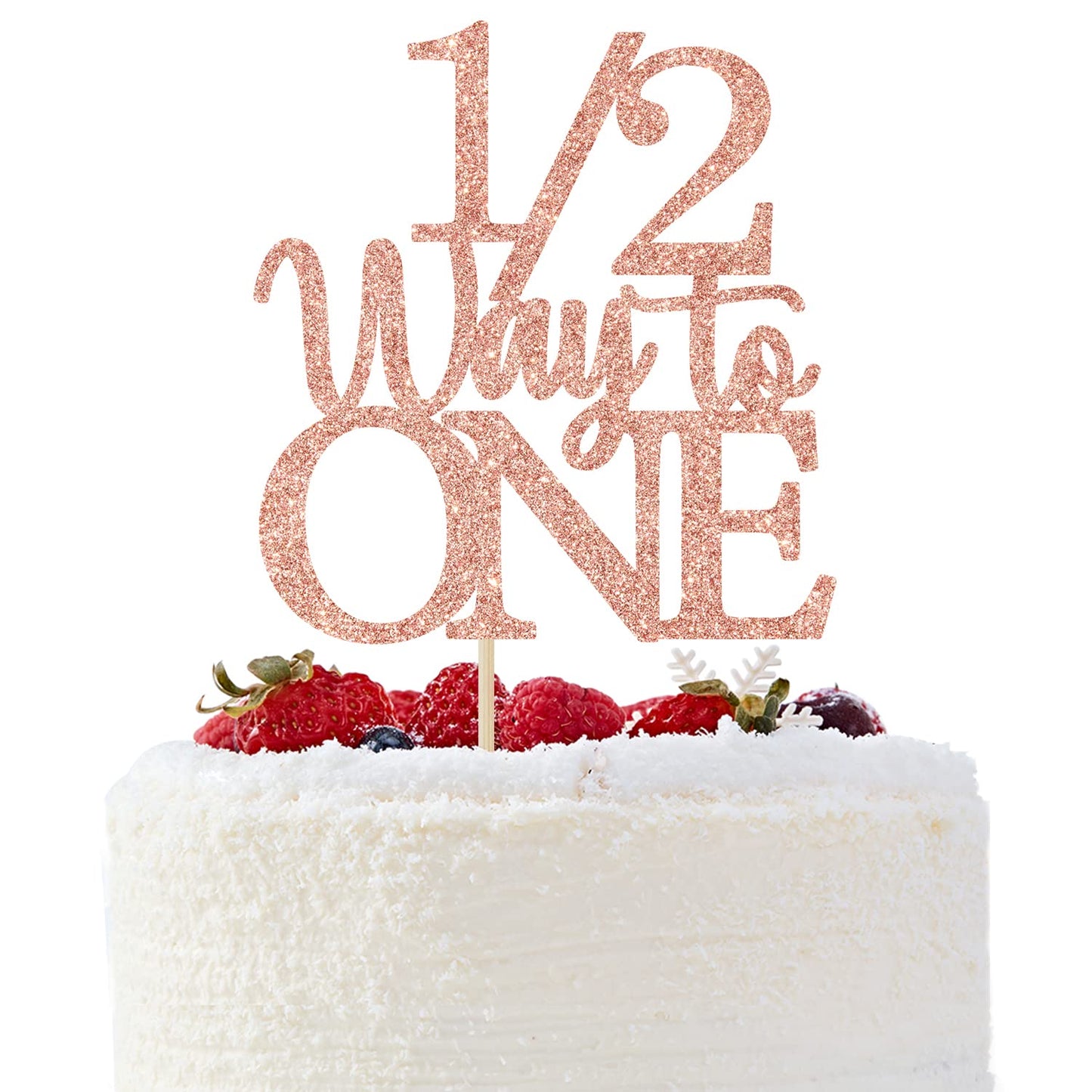 1/2 Way to One Cake Topper - Happy 1/2 Birthday Girl - Baby 6 Months Decorations, Half Birthday Party Decorations Rose Gold Glitter