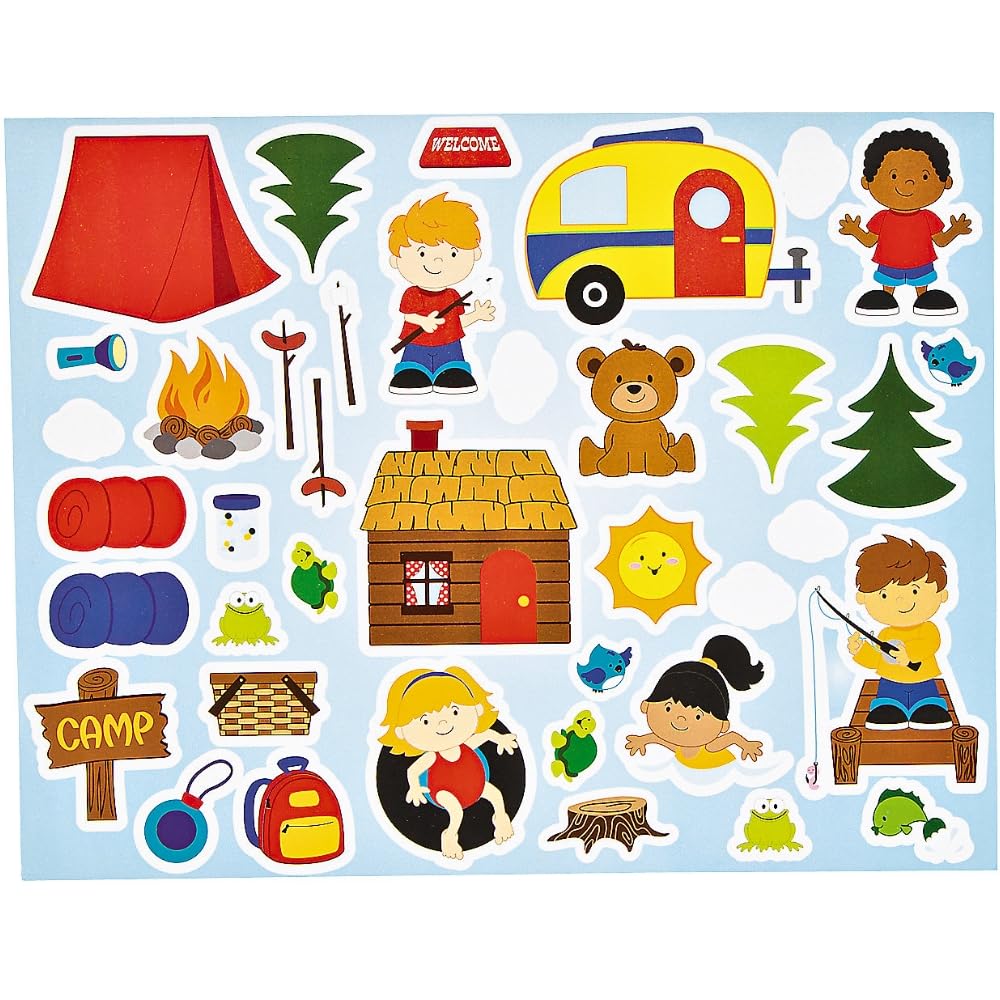 Fun Express Summer Camp Sticker Scenes - Makes 12 - Educational And Learning Activities for Kids - Multicolor