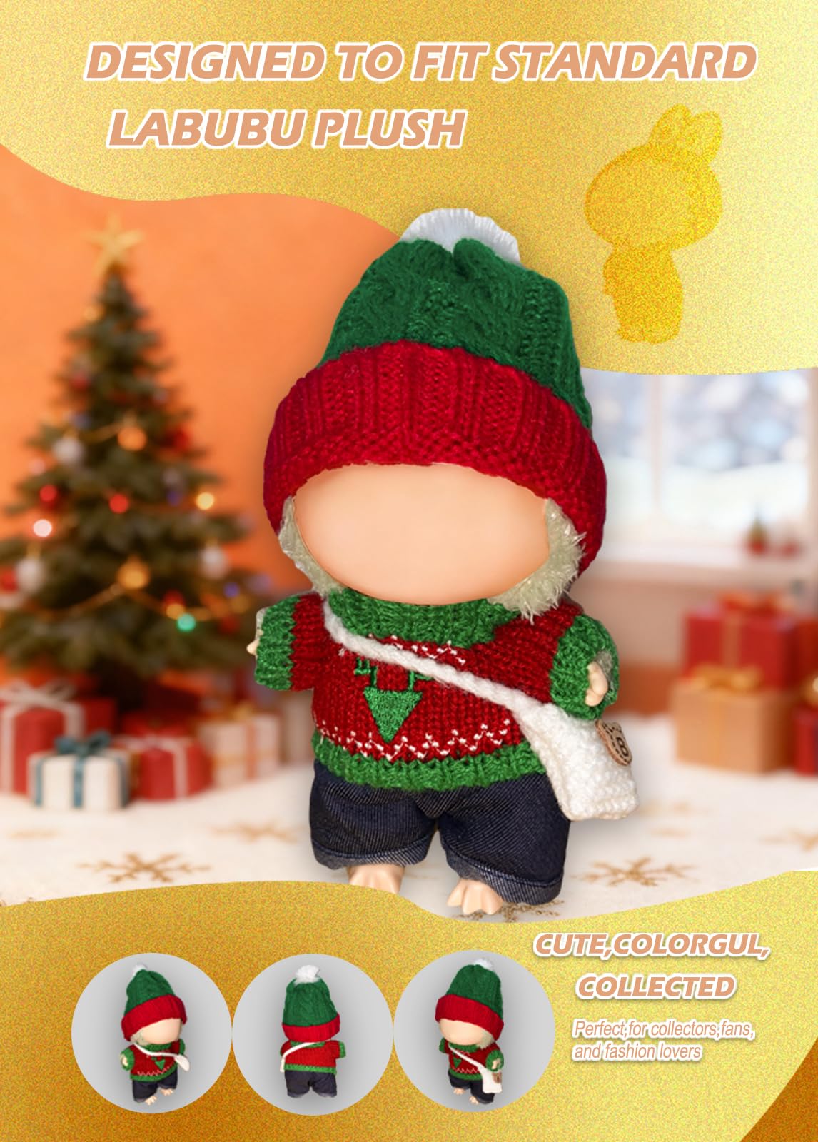 Clothes for Lububu 17cm Dolls(NO Doll) Outfit with Accessories Suit for Lububu Cute Stylish,Dress Up 4 Piece Set Hat Clothing Bag for lububu