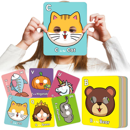 Broytain Alphabet Flash Cards,Giant ABC Animal Flash Cards for Toddler 3-5,26 Lowercase and Uppercase Letter Cards,Educational Learning Games