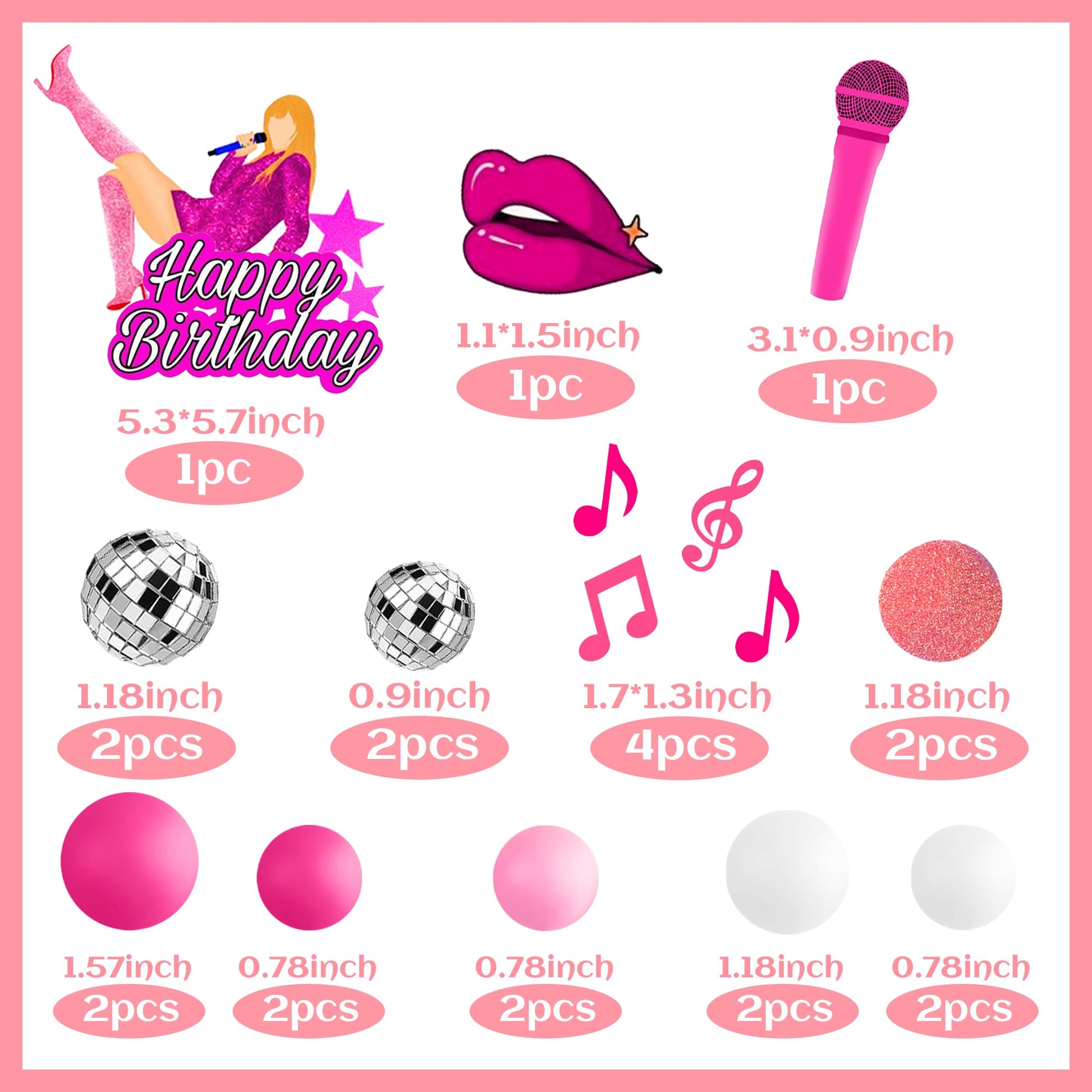 26 PCS Music Cake Toppers Pink Birthday Cake Topper and Disco Cake Topper for Music Birthday Decorations Supplies (1)