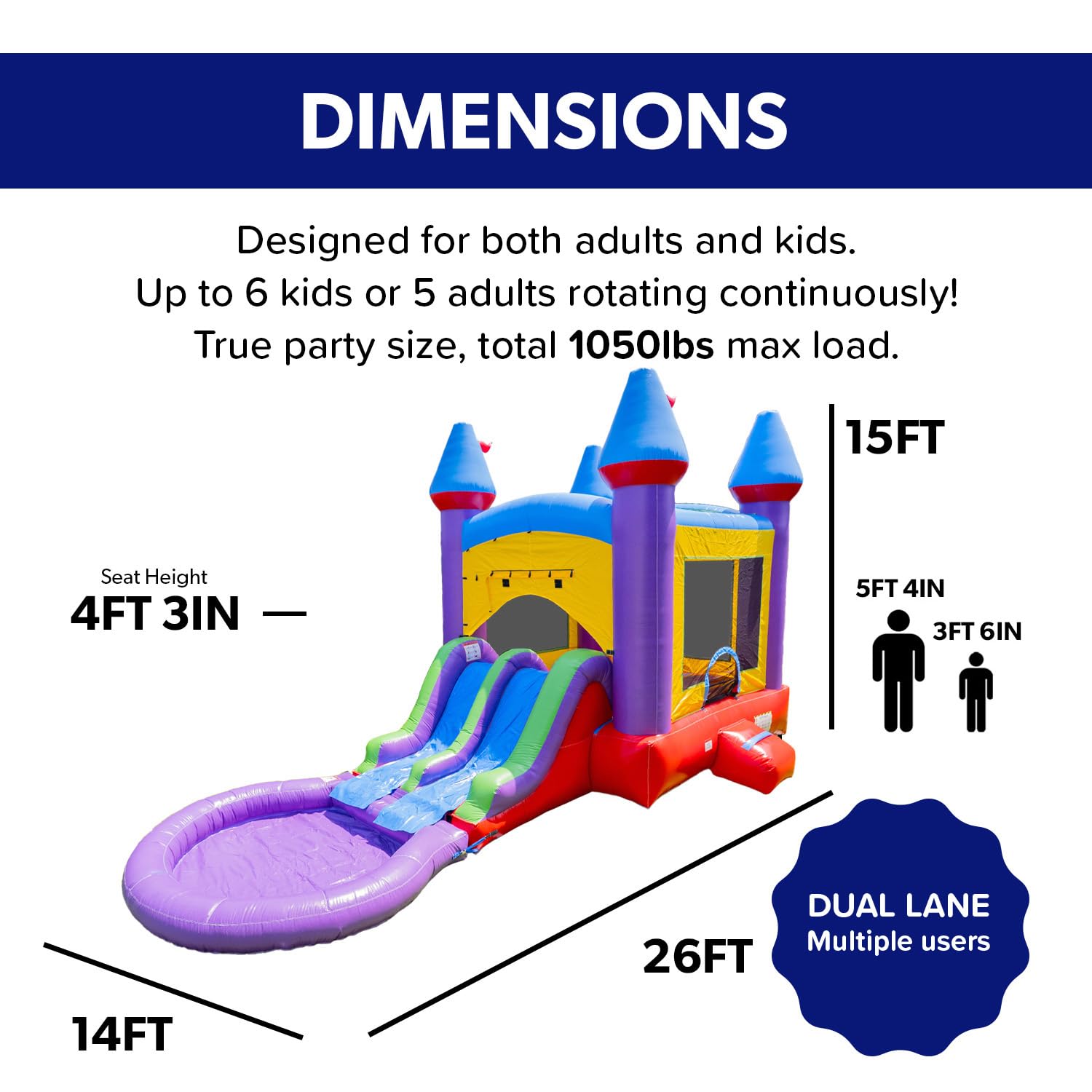 HeroKiddo 26x14 Jelly Bean Commercial Inflatable Bouncer Dual Slide Pool
