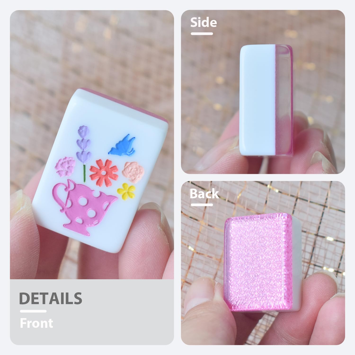 HYZYey Mahjong Tile Set 160 Acrylic Sparkle Pink Blossom American Mah Jongg Game Tiles with 6 Dice PU Bag Accessories Gifts for Majong Players