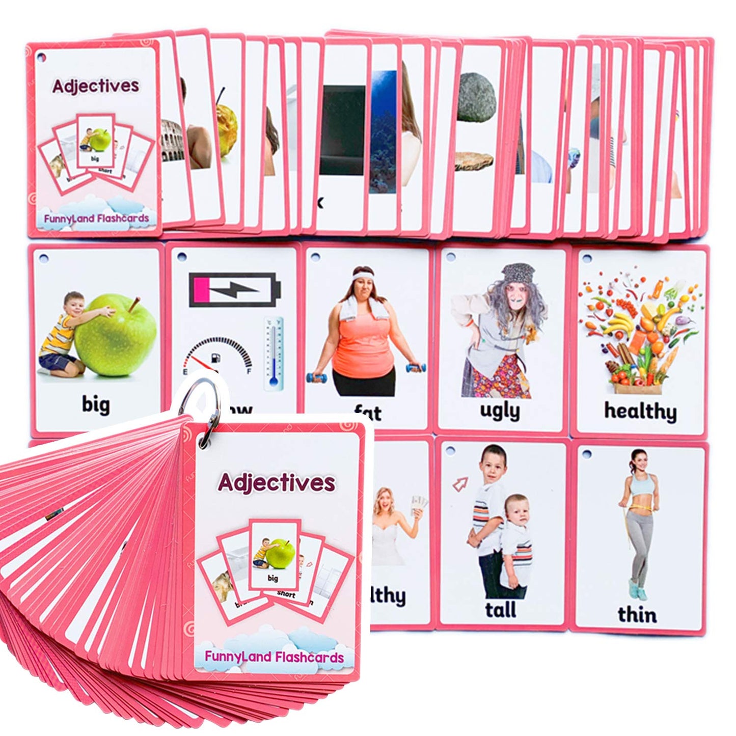 Zwttey 46PCS/Set Adjectives Kids Gifts English Flash Cards Pocket Card Educational Learning Baby Toys for Children Pre-Kindergarten