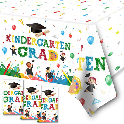 CMUSKO Happy Kindergarten Graduation Tablecloth Decorations- 3PCS Kindergarten Congrats Grad Colourful Waterproof Plastic Table Cover for 2026
