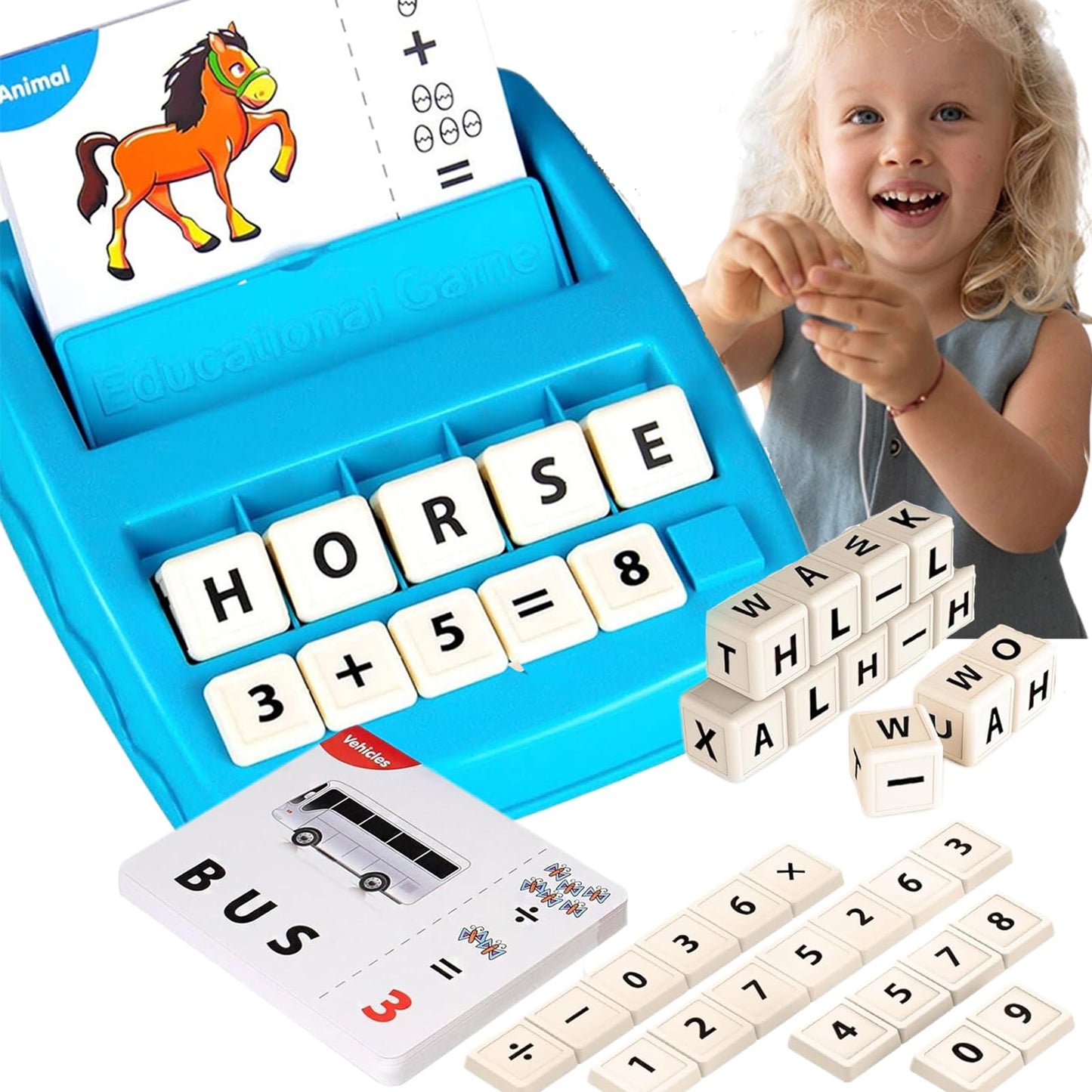 Matching Letter Game for Kids, 2 in 1 Educational Toys Alphabet Spelling & Reading, Number & Color Recognition Learning Flash Cards Birthday Gifts