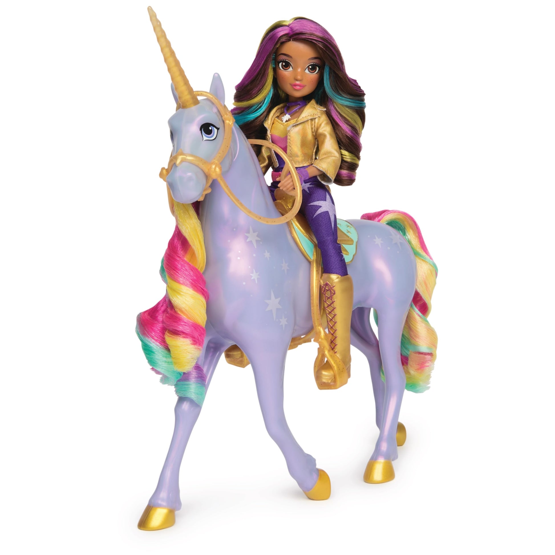 Unicorn Academy - Sophia and Light Magic Wildstar Deluxe Set, 28 cm Unicorn with Light Effects and Music, 24 cm Dressing Doll, Suitable for Netflix
