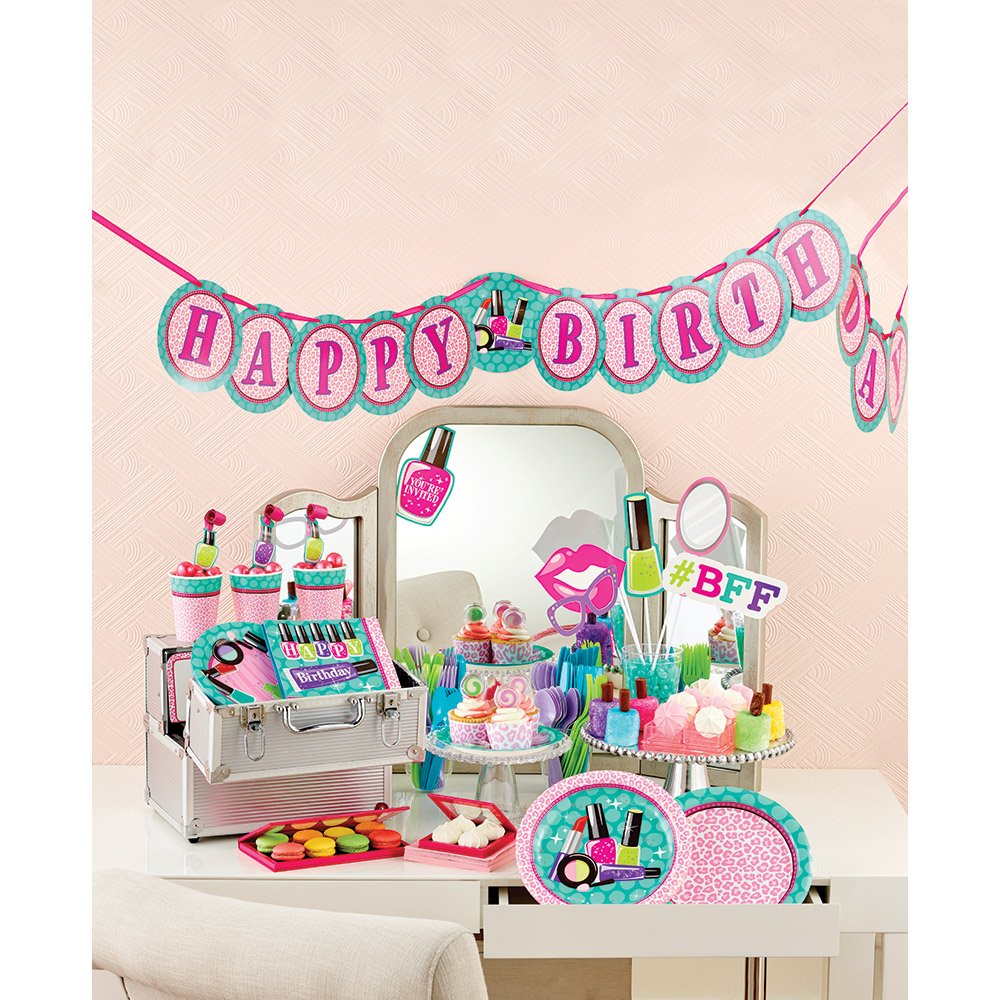 Creative Converting Border Print Plastic Tablecover, Sparkle Spa Party!