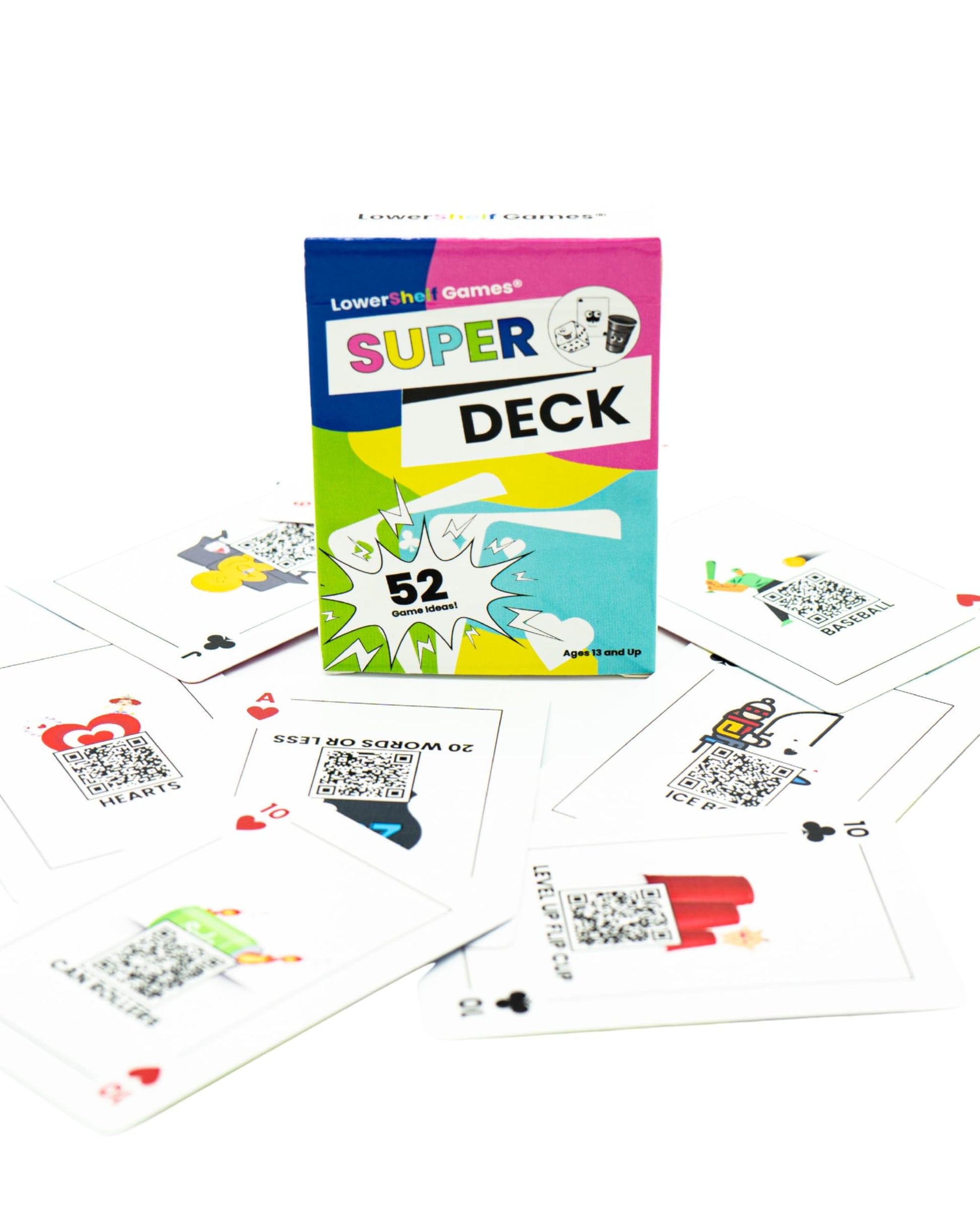 LowerShelf Games Super Deck, 52 Family Card Games with QR Code Tutorials, Interactive Playing Cards, Ages 13+