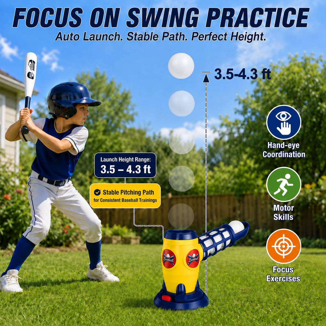 Kids Baseball Auto Pitching Machine T Ball Set, Remote Bat, 5 Glow Balls