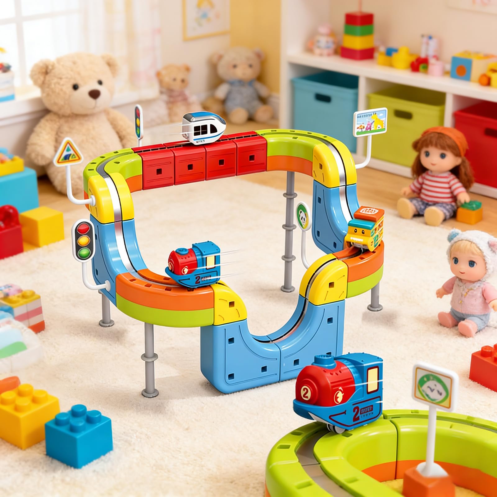 KlickRail Electric Train Set,Electric Gravity Defying Car and 3D Flexible Race Track for Kids 3-8 Years Old,STEM Educational Building Train Toys