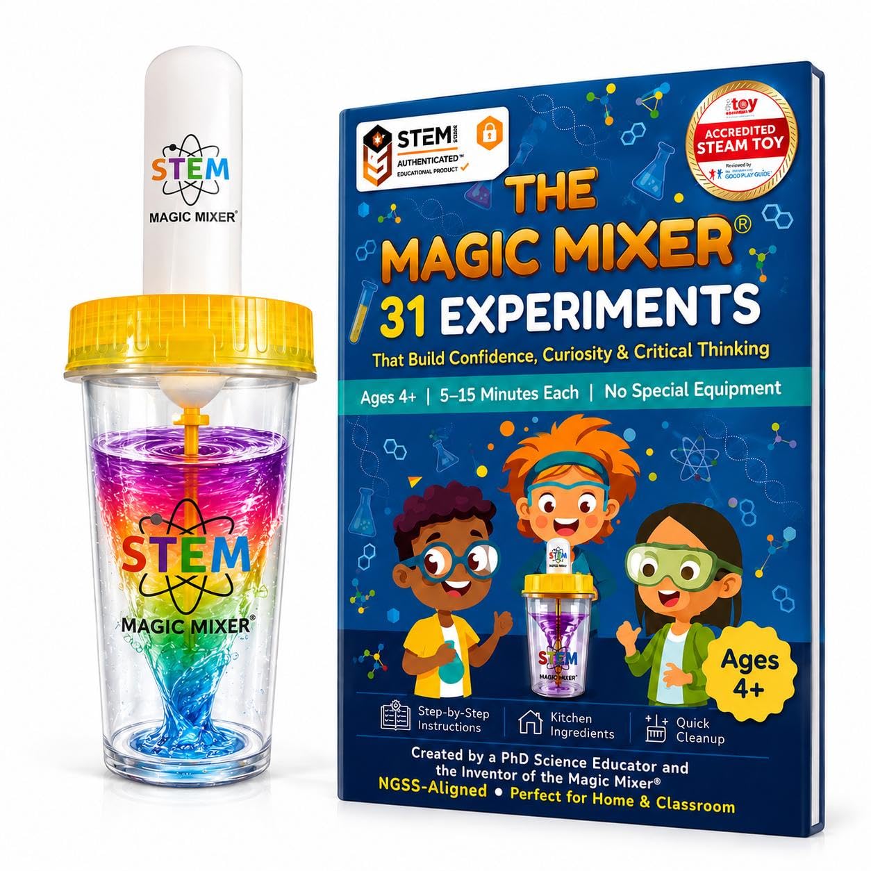 STEM Magic Mixer® Science Kit for Kids Ages 4-7 - 31 Hands-On STEM Experiments | Slime, Oobleck & Color-Changing Reactions | 136-Page PhD-Designed