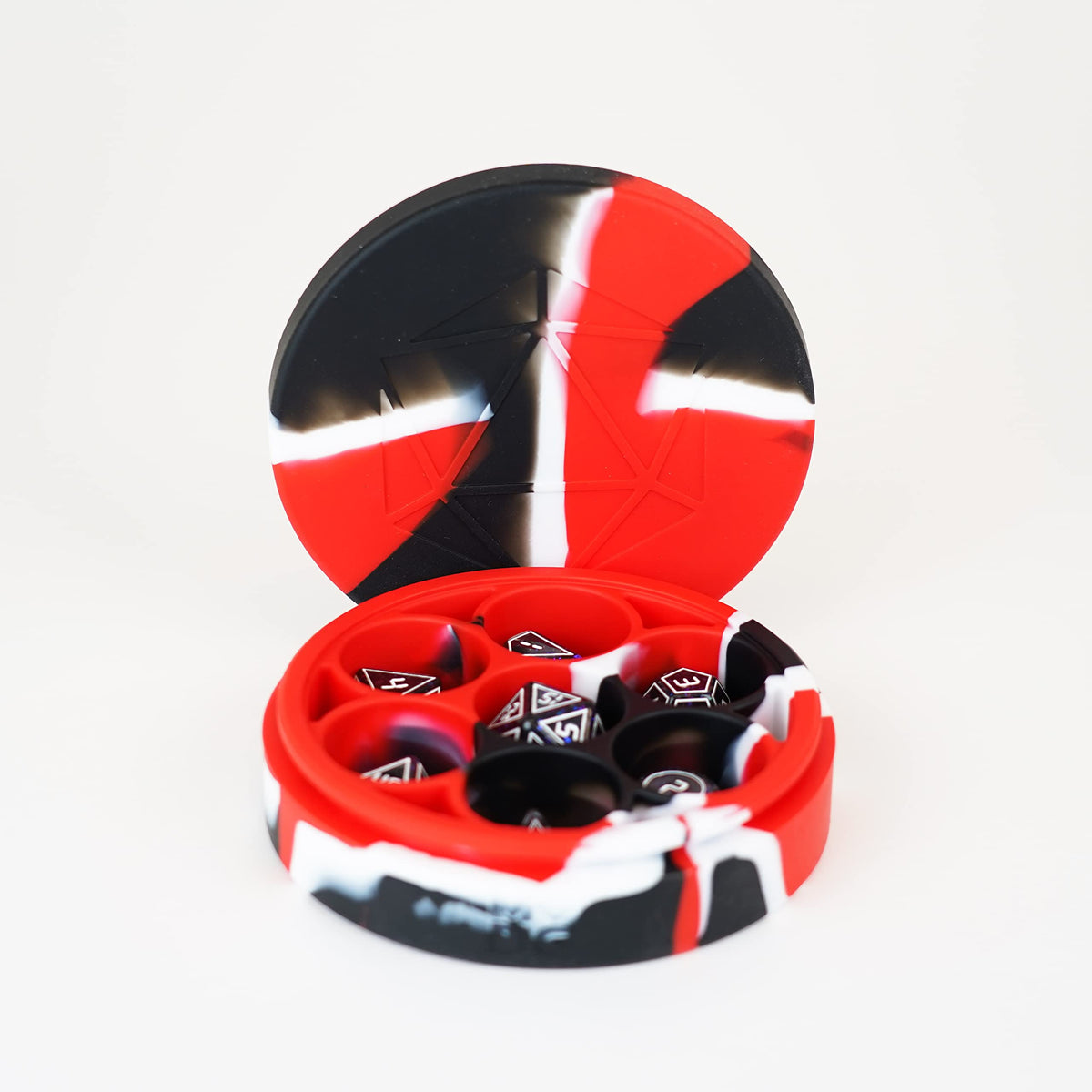 FanRoll Silicone Round Dice Case: Red/Black/White, Role Playing Game Dice Accessories for Dungeons and Dragons