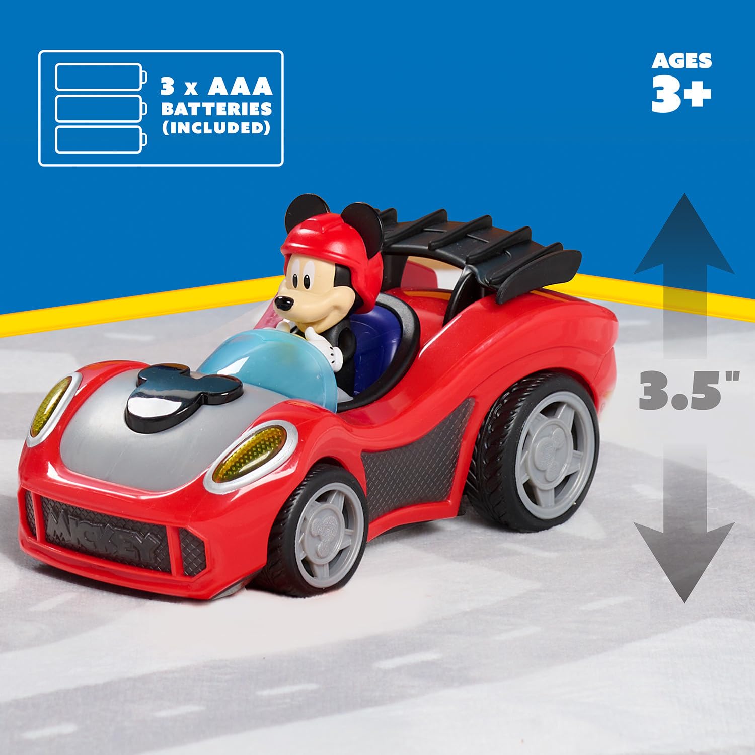 Mickey Mouse Rev 'n Go Vehicles with Lights and Sounds, Mickey's Car, Mickey Mouse Phrases, Kids Toys for Ages 3 Up by Just Play